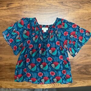 Anthropologie short sleeve tropical print blouse